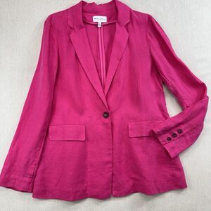 Michael Stars M 100% Linen Pink One Button Blazer Jacket Fuchsia Womens